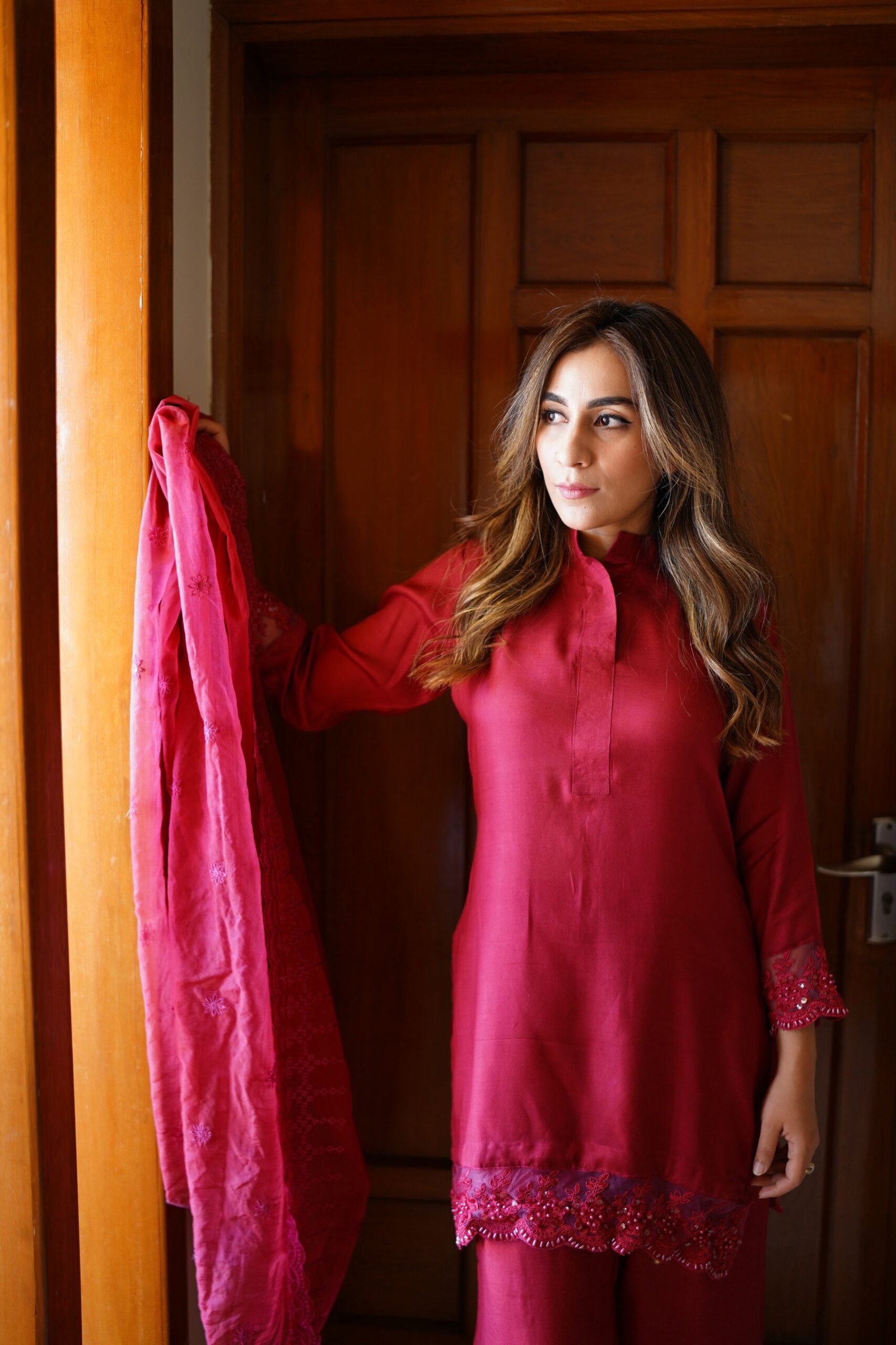 Pink Serenity – Elegant Embroidered 3-Piece Set with Organza Dupatta - Image 5